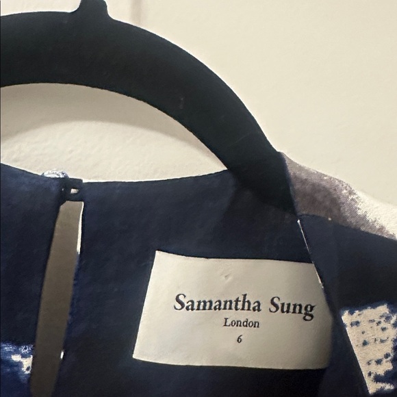 Samantha Sung Navy Abstract Hand Painted Sleeveless 100% Silk Mini Dress Size 6 - Picture 5 of 9